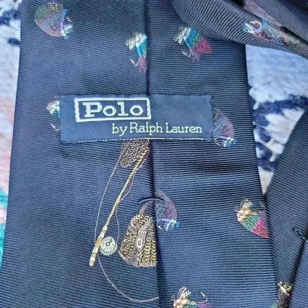 Polo Ralph Lauren blue Fishing Tie 100% Silk Hand Made In USA Vintage